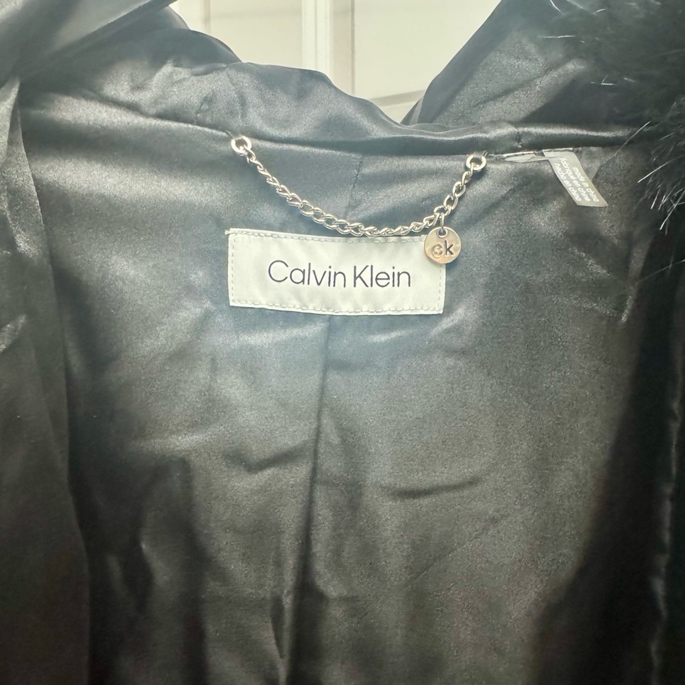 Calvin Klein Black Hooded Faux Fur Jacket - Picture 7 of 10
